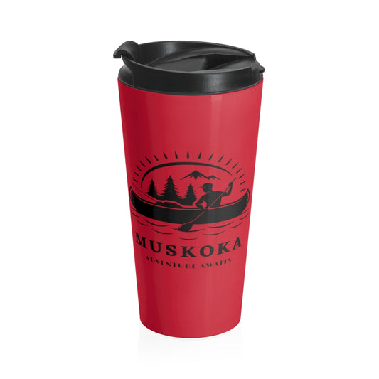 Muskoka Adventure Awaits Red Stainless Steel Travel Mug