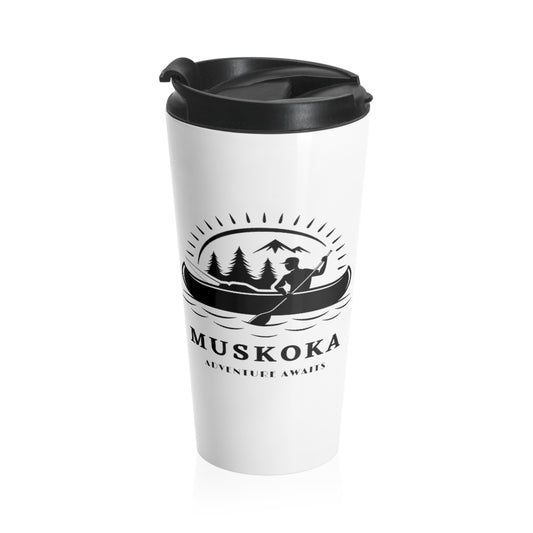 Muskoka Adventure Awaits White Stainless Steel Travel Mug