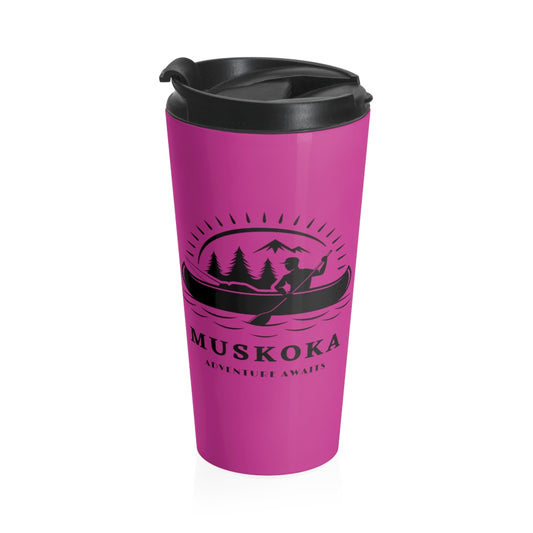Muskoka Adventure Awaits Hot Pink Stainless Steel Travel Mug